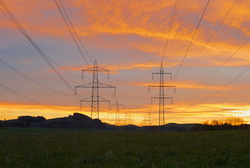 Electric Power Pylons in Beautiful Morning Light