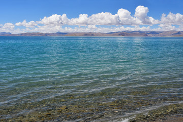 China. Great lakes of Tibet. Lake Teri Tashi Namtso in sunny summer day