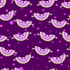 Cute kids watermelon pattern for girls and boys. Colorful ice cream on the abstract grunge background create a fun cartoon drawing. The pattern is made in pink colors. Urban watermelon pattern
