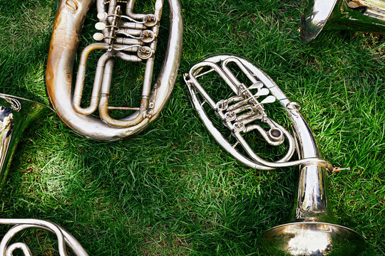 Set of old musical instruments.
