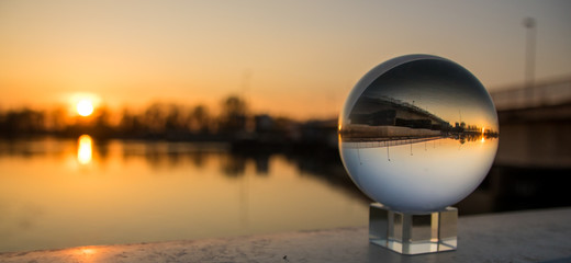 Crystal ball sunset shot near Plattling-Isar-Bavaria-Germany