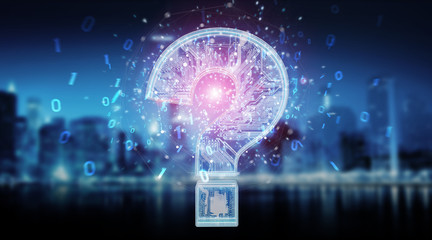 Blue digital question marks background 3D rendering