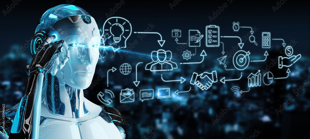Aufkleber white humanoid creating artificial intelligence interface