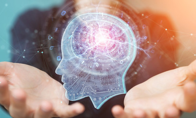 Businesswoman creating artificial intelligence 3D rendering