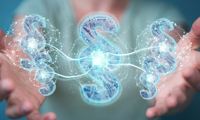 Businesswoman using 3D rendering digital paragraph law symbol