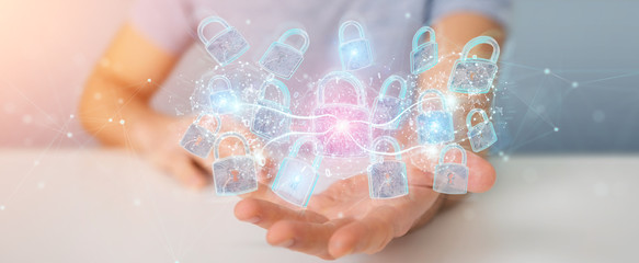 Web security protection interface used by businessman 3D rendering