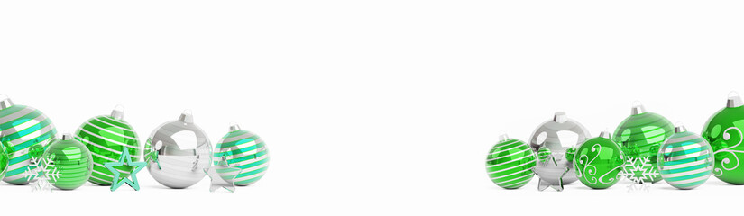 Green and white christmas baubles isolated 3D rendering