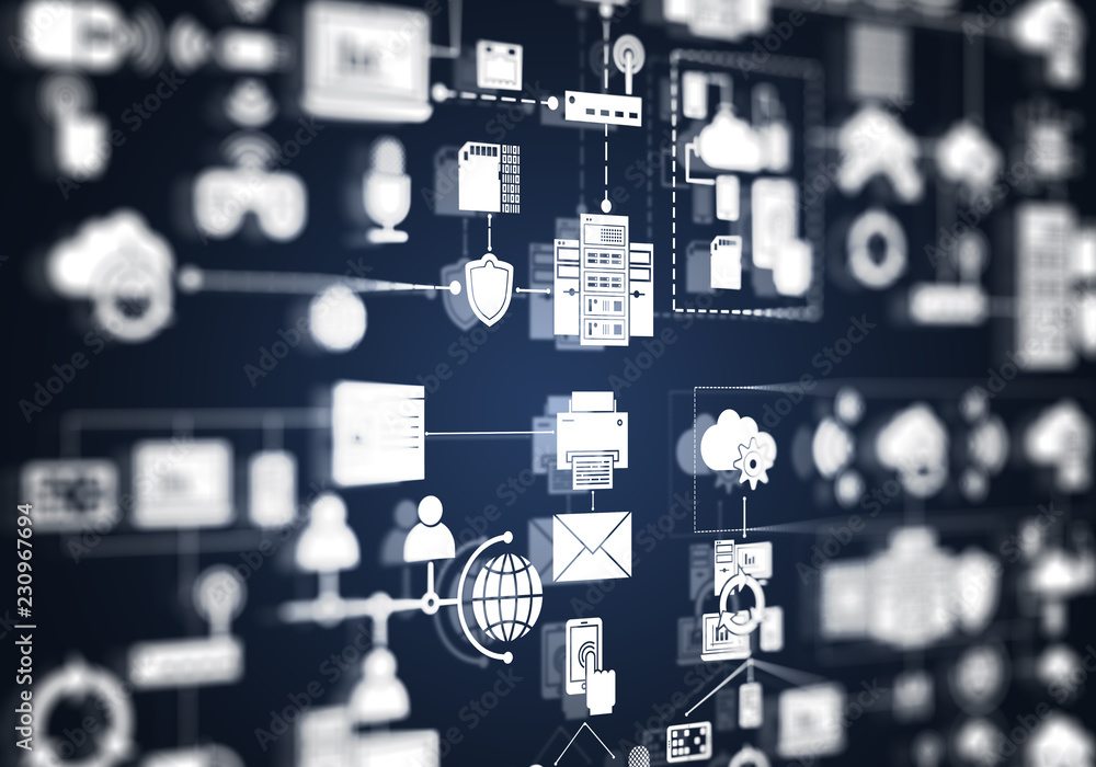 Fototapete technology background image with media interface as connection and networking idea