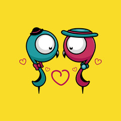 Funny Birds. Vector illustration of two funny birds who fell in love