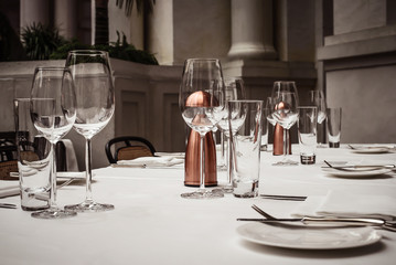table setting in beautiful european restaurant