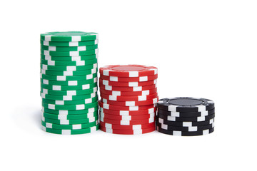 A stack of casino chips isolated on white background.