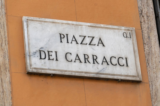 Piazza dei Carracci, Rome, Italy, Street sign