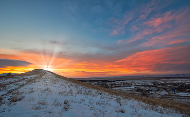 Sunset in steppe Khakasia.
