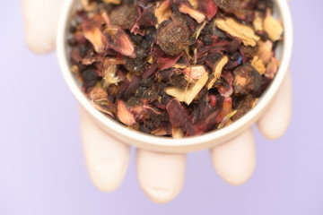 Dried leafs of a fruit infusion tea