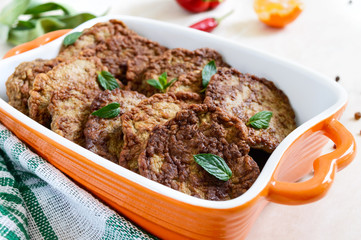 Tasty liver cutlets on the table.  Close up