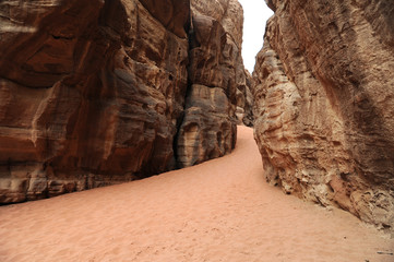 panoramic view of wadi rum desert lookin like mars planet with rocks and red sand
