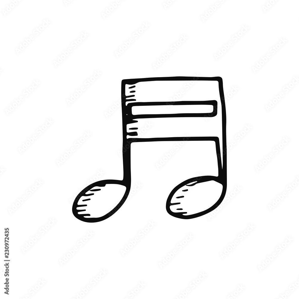 Sticker musical note icon. isolated object sketch black on white background