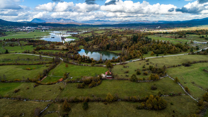 Fototapeta na wymiar Pivka intermittent lakes (Pivška Jezera; Jezera Pivke) are hydrologic phenomena in Slovenia. A group of 17 lakes inundates karst depressions during high water levels in late autumn and again in spring
