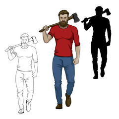 Vector Illustration Of Lumberjack. Ax Men