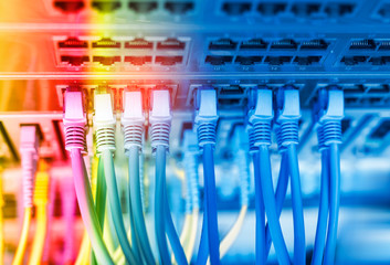 ethernet cable on network switches background