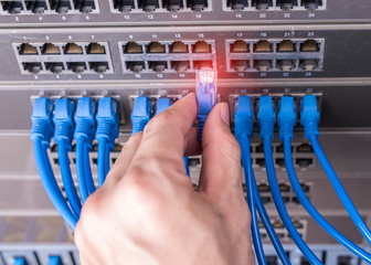 Information Technology Computer Network, Telecommunication Ethernet Cables Connected to Internet...
