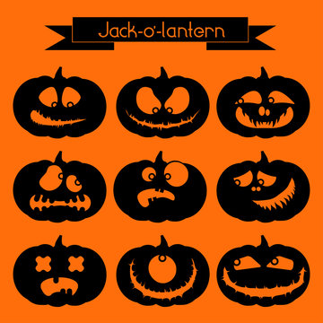 Jack-o'-lantern. Set of 9 decorative elements