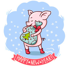  illustration with cute cartoon pig