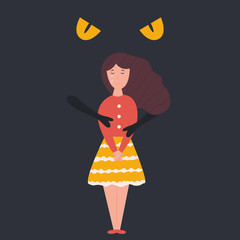 Abstract dark depression hugging unhappy sad girl