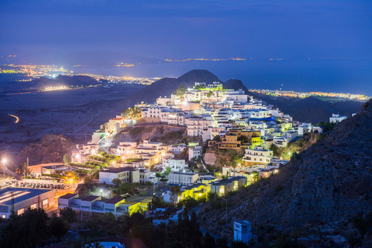 Mojacar Town at night, Almeria, Andalucia, Spain