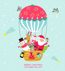 Santa in a balloon. Christmas card