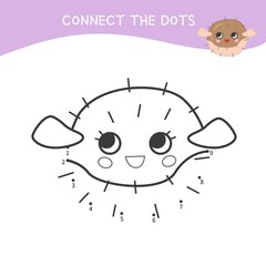 Educational game for kids. Dot to dot game for children. Cartoon fish hedgehog.