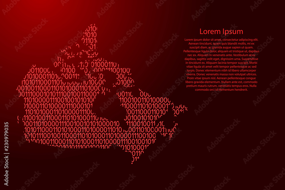 Fototapete canada map abstract schematic from red ones and zeros binary digital code with space stars for banne