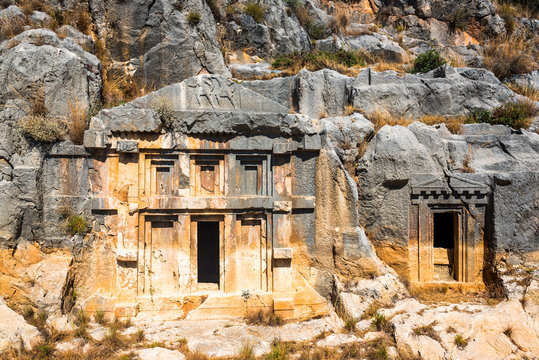 Myra Rock Tombs, ruins of the anceint necropolis, Demre, Antalya Province, Lycia, Anatolia, Turkey Minor