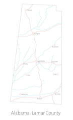 Detailed map of Lamar county in Alabama, USA