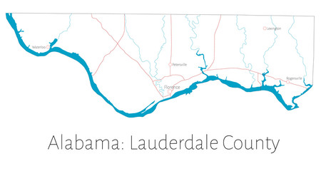 Detailed map of Lauderdale county in Alabama, USA