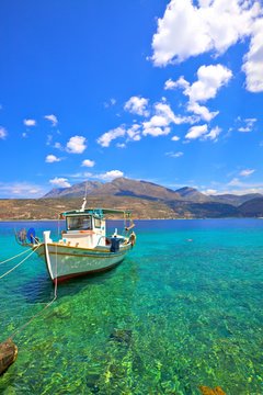 Fishing Boat, Limeni, Mani Peninsula, The Peloponnese, Greece