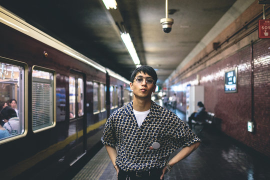 Portrait of man on subway station