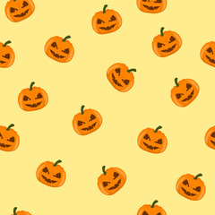 Halloween seamless pattern with pumpkins on orange background. Vector illustration