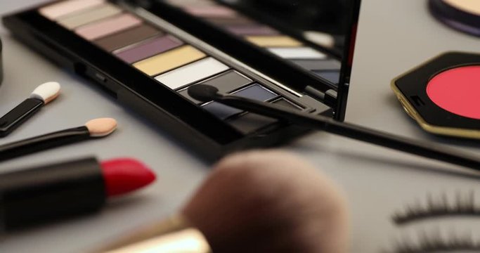 close up of eyeshadow palette. 4k dolly shot