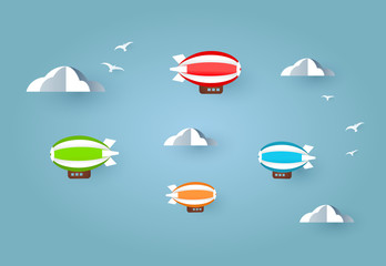 colorful zeppelins on sky paper art style © mirsad