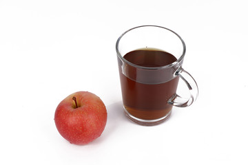 Apple and tea, cup of tea and delicious red apple isolated on white background - healthy diet