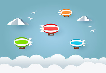 colorful zeppelins on sky paper art style © mirsad