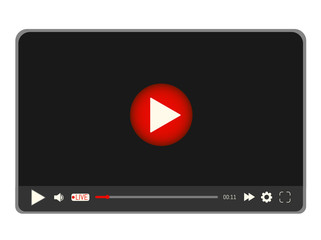 Video media player interface template mobile apps and web with icons and live stream emblem. Vector illustration in flat style 