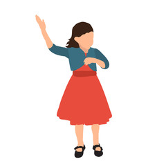 silhouette in flat style, a little girl rejoices