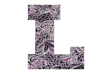 Letter L – with floral fabric texture on white background