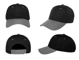 Blank baseball cap 4 view color black/grey on white background