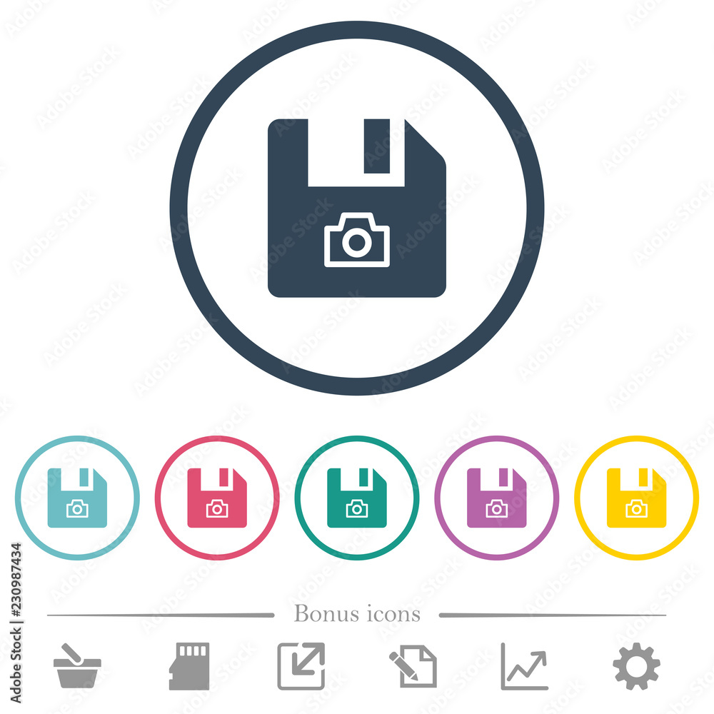Poster file snapshot flat color icons in round outlines