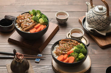 chicken teriyaki food set