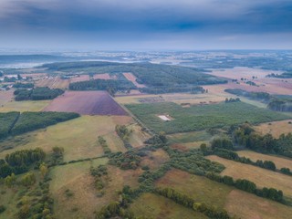 Beautiful foggy polish landscape photographed from drone