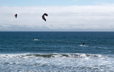 Kite surfing on the Pacific Ocean, Waddell Beach, California